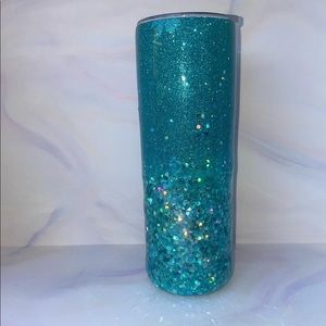 20 oz skinny tumbler - blue glitter ombré